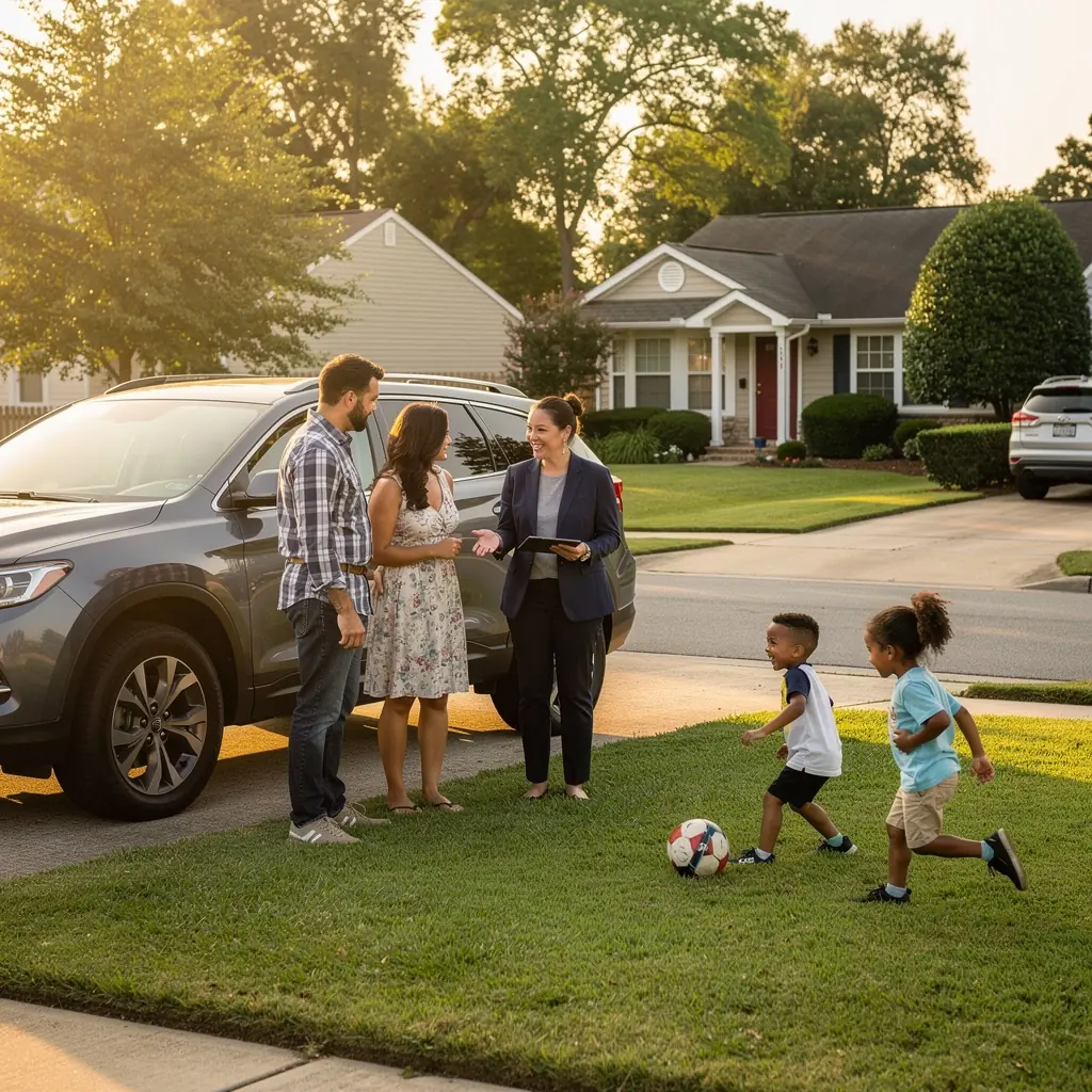 Изображение автомобиля с страховкой на фоне городского пейзажа, символизирующее защиту водителя.