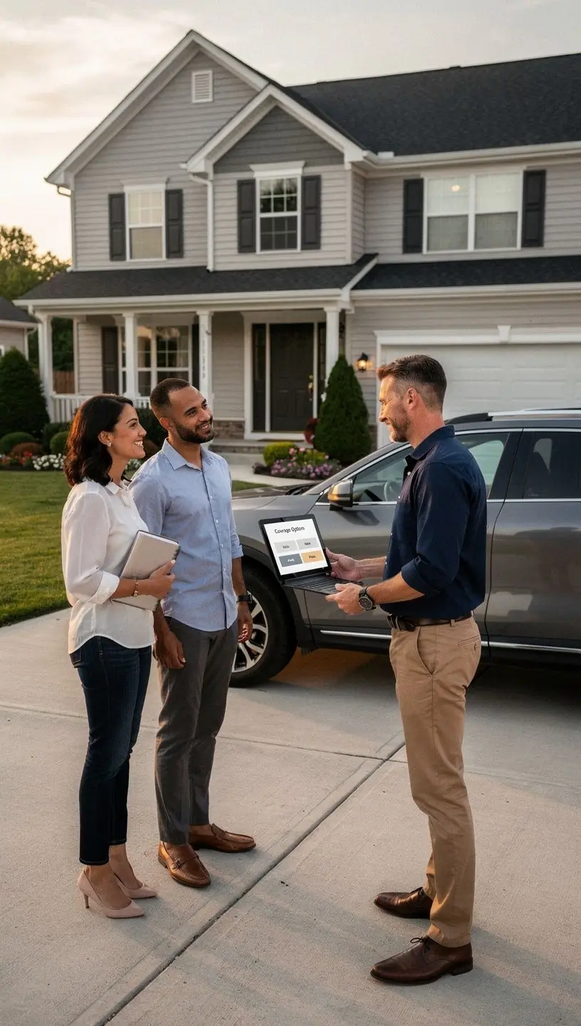 Изображение автомобиля с защитной страховкой, символизирующее безопасность водителя на дороге.